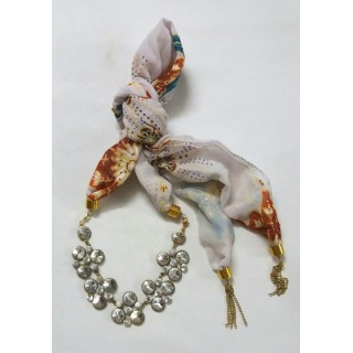 Scarf Jewelry-Off White Multi Colored